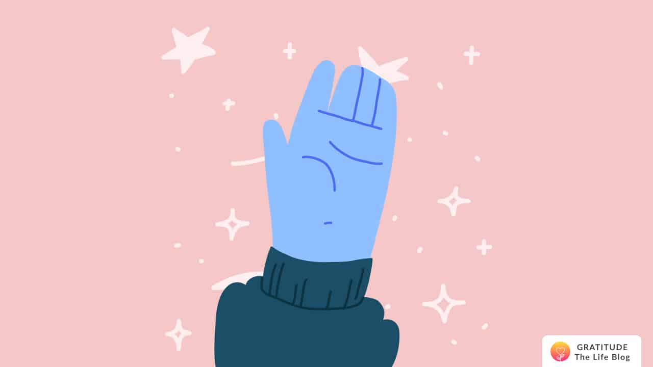 An illustration of a blue giving hand with sparkles behind it