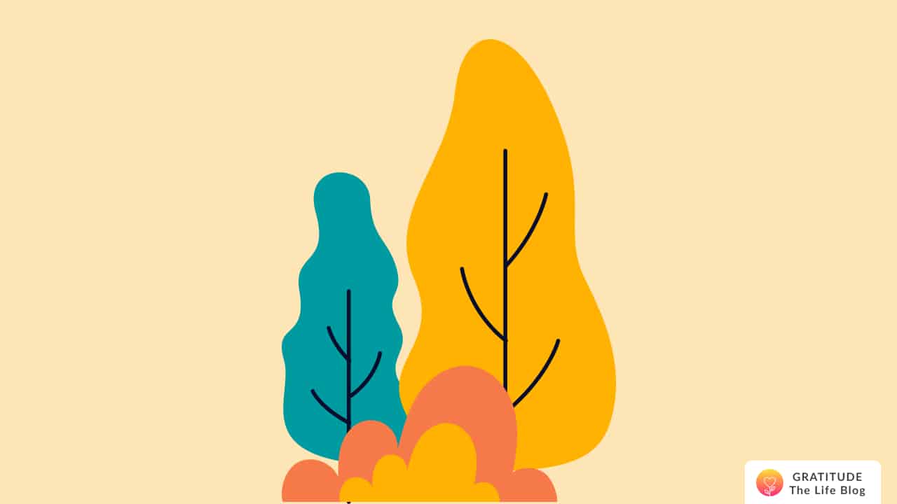 Illustration with a bush and two trees