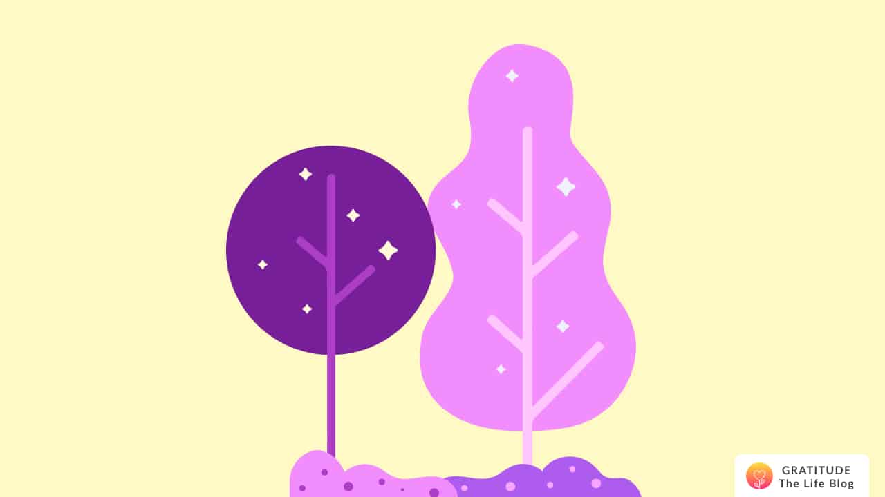 Illustration of two pink and purple trees