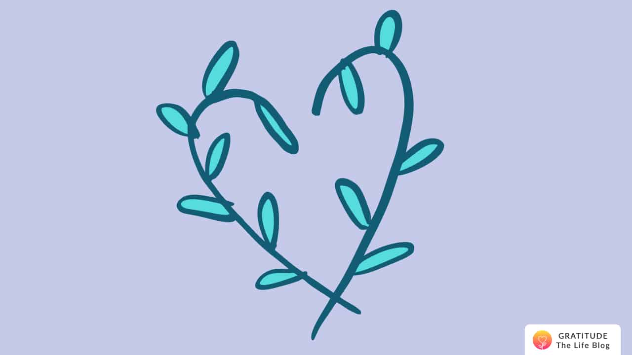 Illustration of a teal and blue heart of leaves
