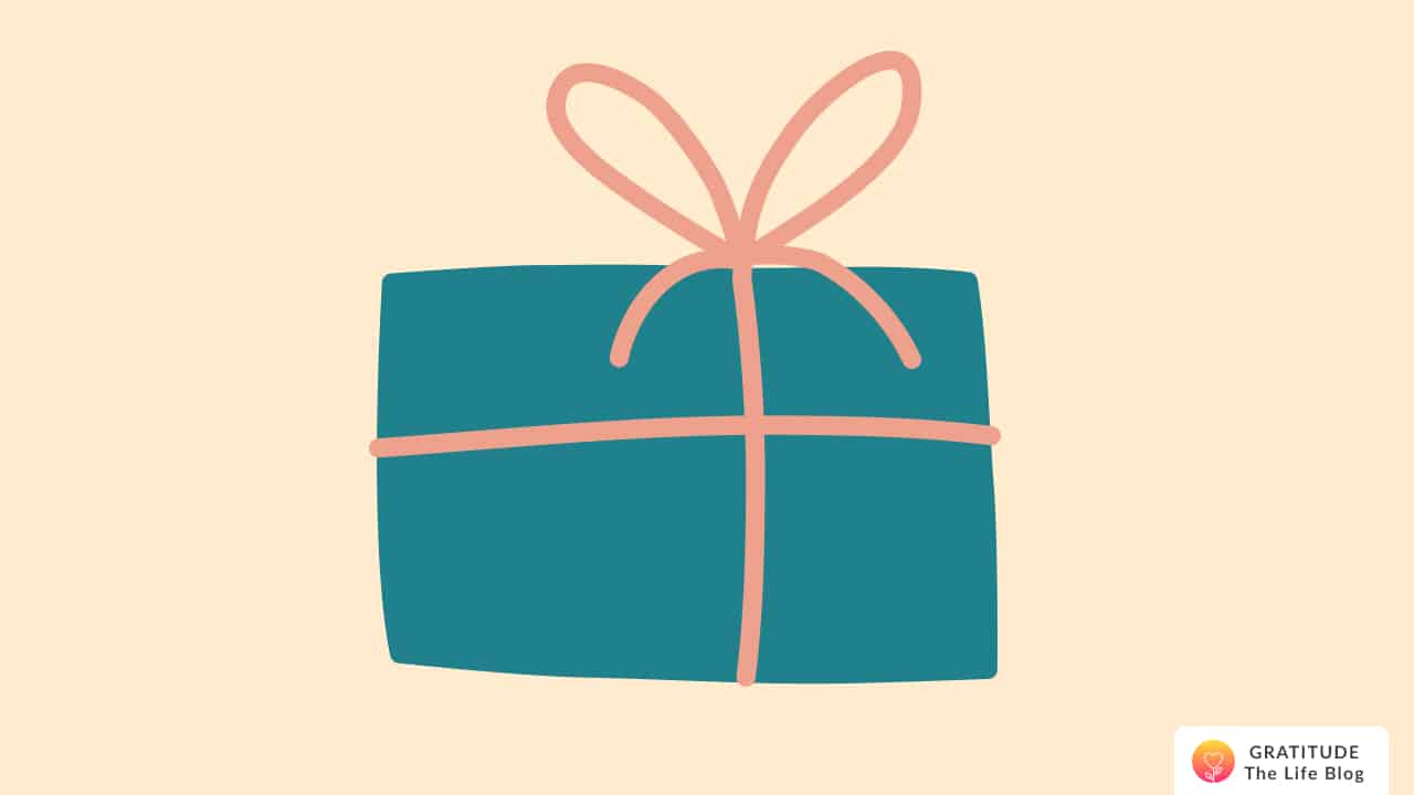 This is an illustration of a gift wrapped in teal-coloured paper