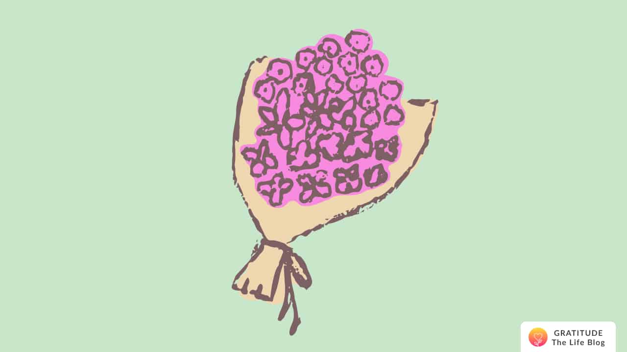 Illustration of a bouquet with pink flowers