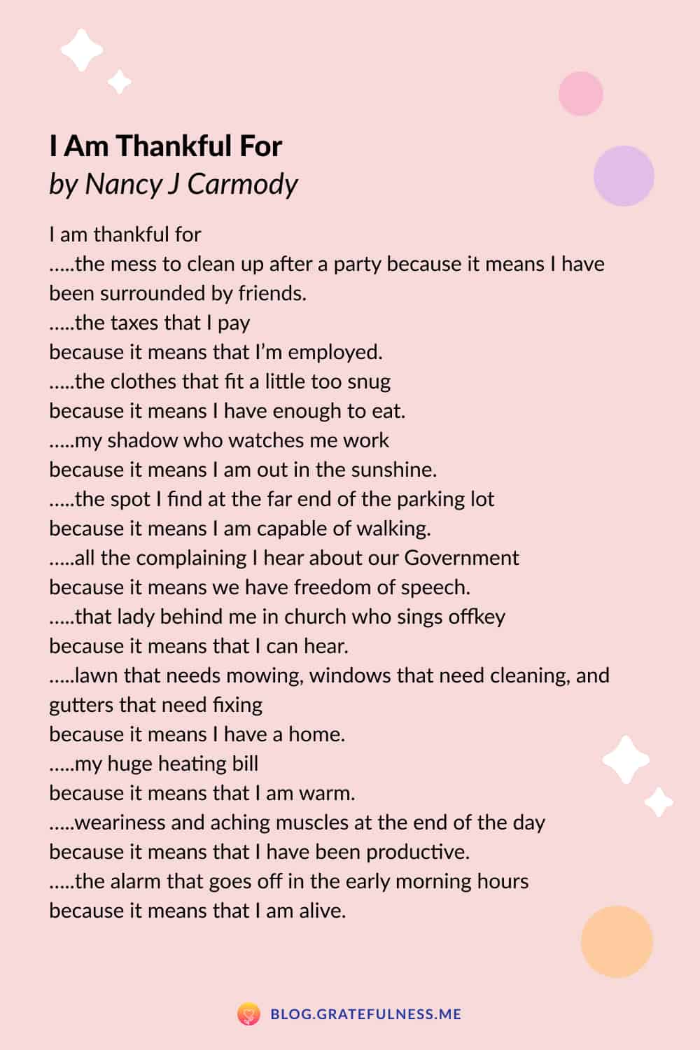 Image of gratitude poem 'I am Thankful For' by Nancy J Carmody