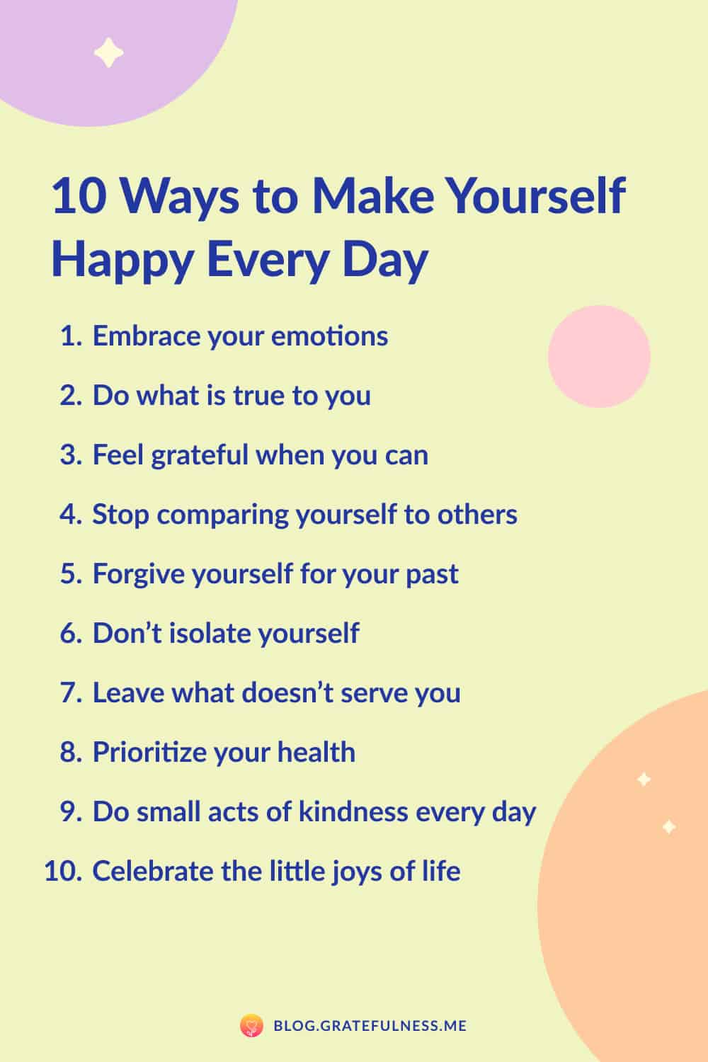 Image with list of 10 ways to make yourself happy