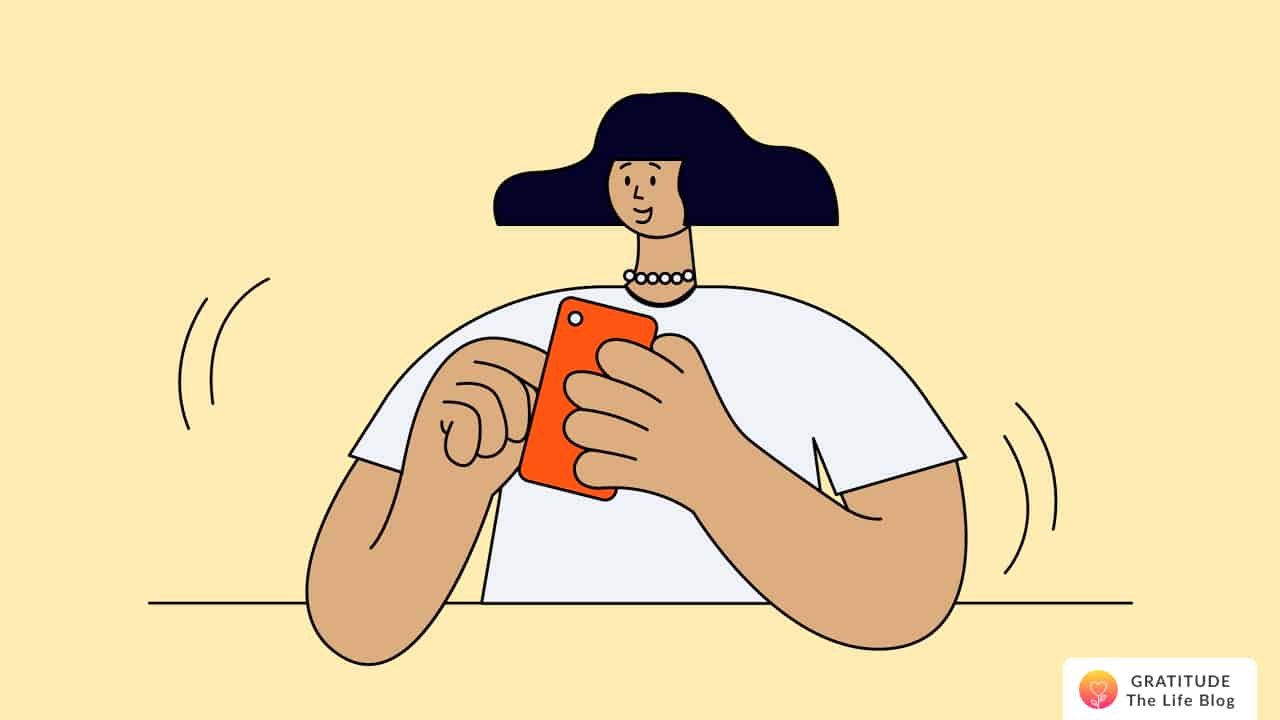 Illustration of a woman using her phone.