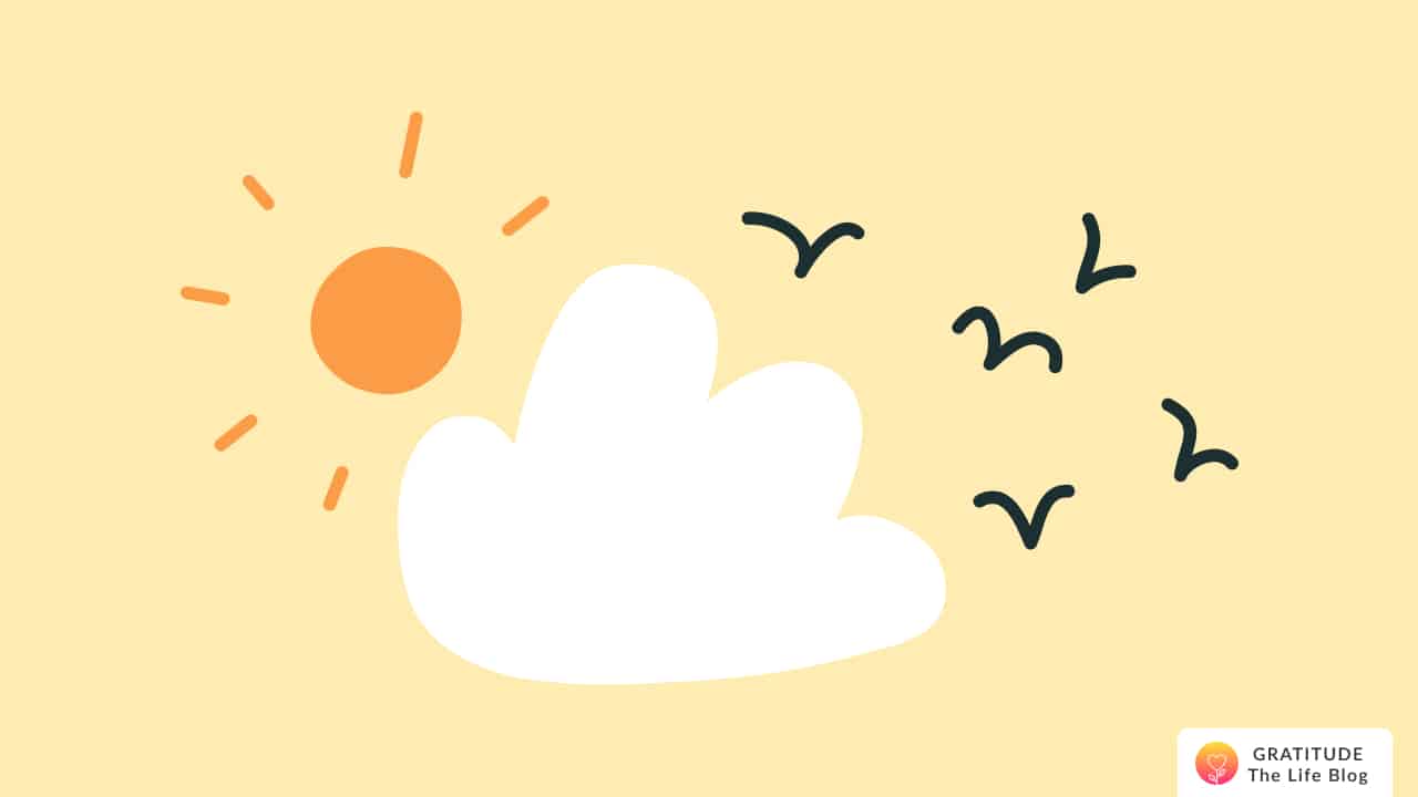 Illustration of the sun, cloud and birds