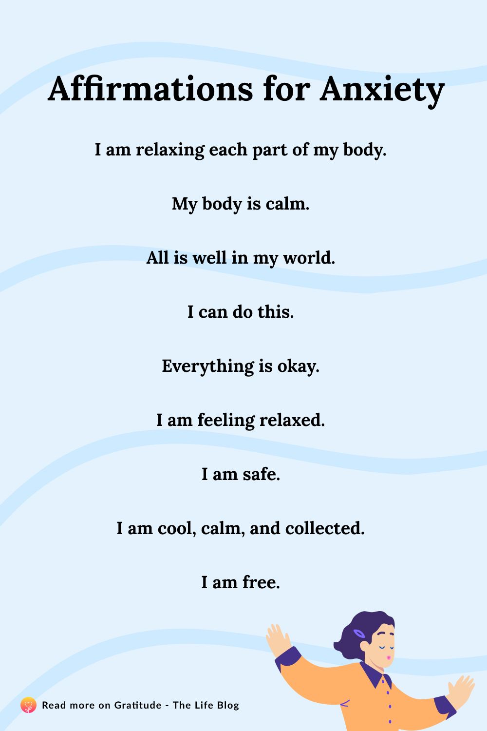 Image with list of affirmations for anxiety