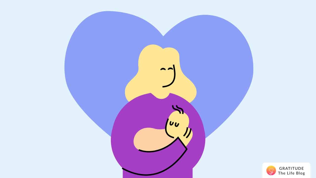 Image with illustration of a mother holding her infant baby in her arms