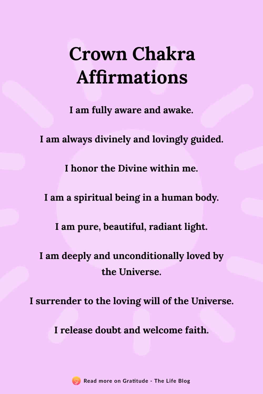 Image with list of crown chakra affirmations