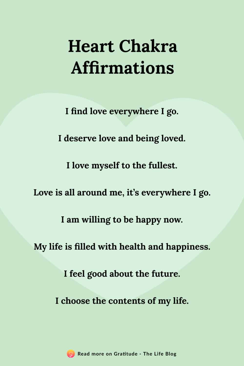 Image with list of heart chakra affirmations