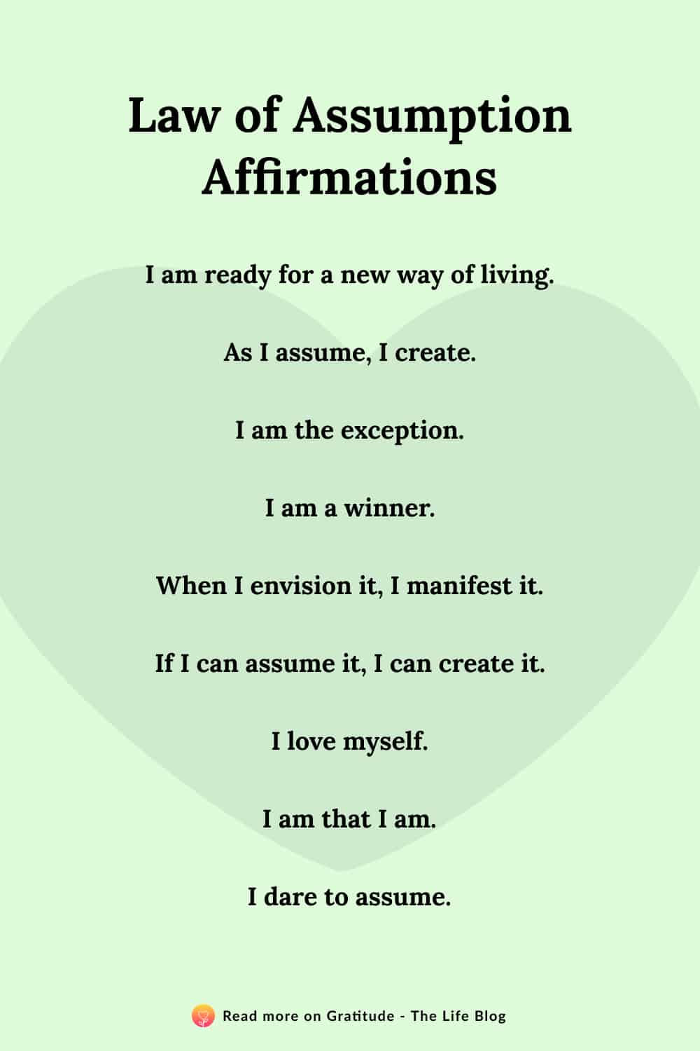 Image with list of law of assumption affirmations
