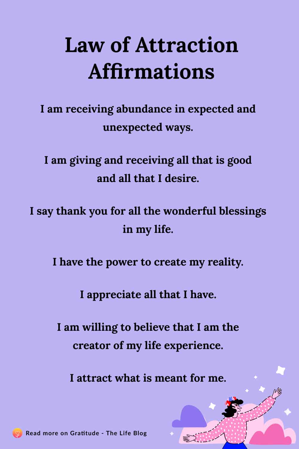 Image with list of law of attraction affirmations