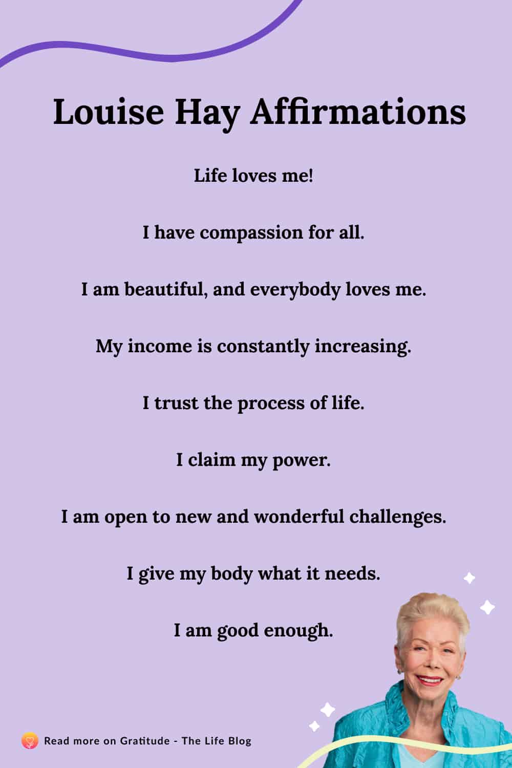 Image with list of Louise Hay affirmations