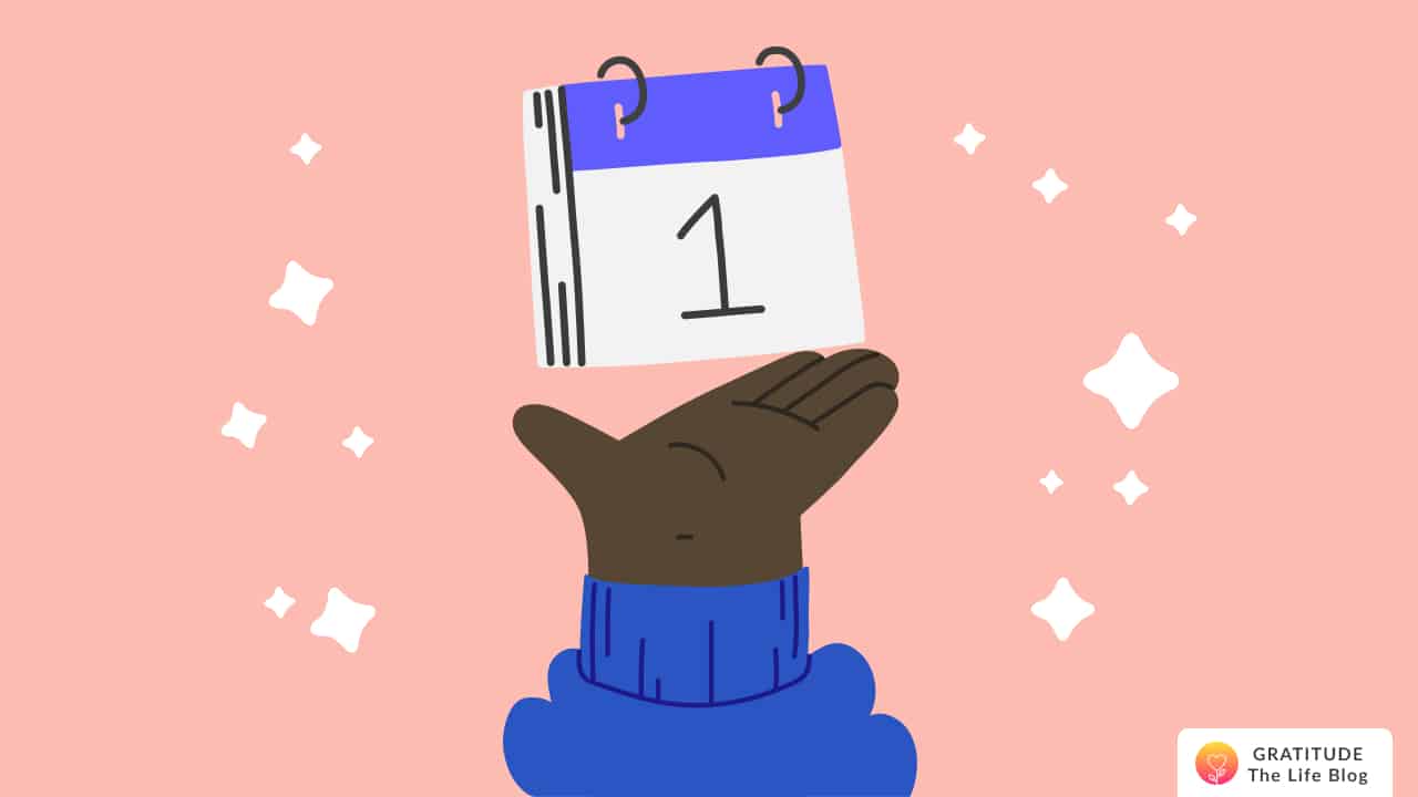 Image with illustration of a hand presenting a calendar with the date '1'