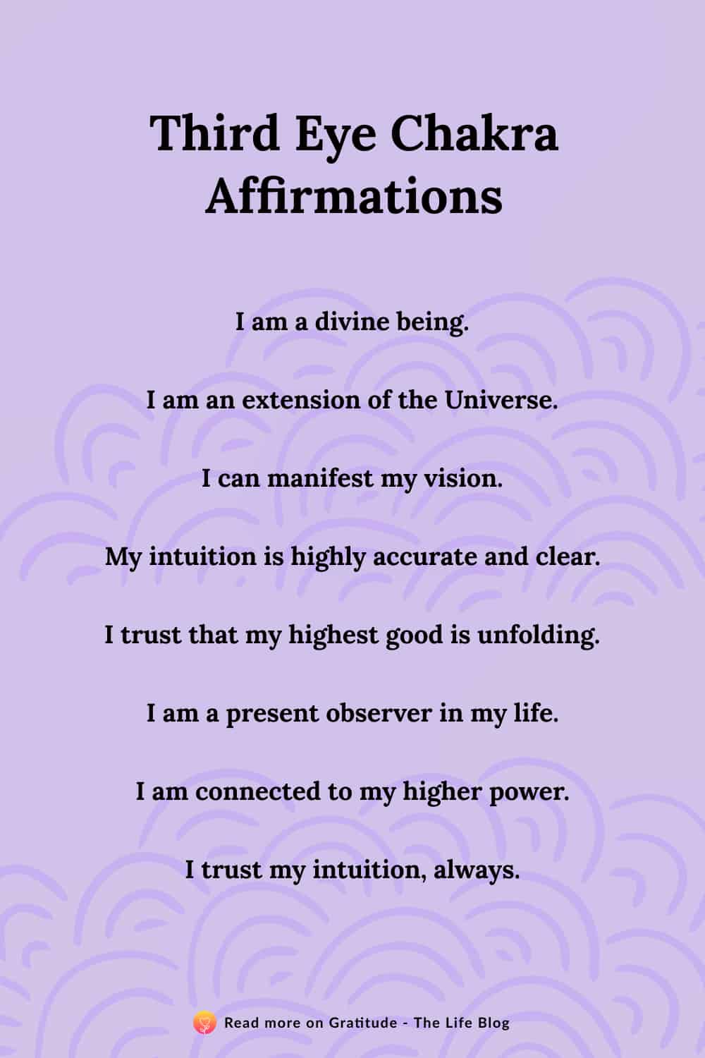 Image with list of third eye chakra affirmations