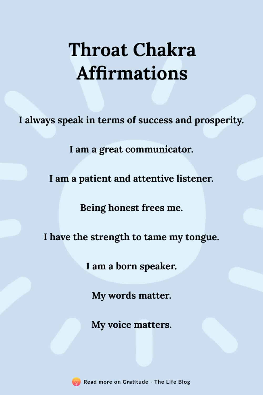 Image with list of throat chakra affirmations