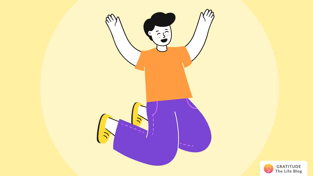 Image with illustration of a person jumping with joy