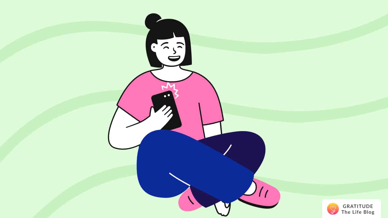 Image with illustration of a person listening to affirmations on their phone
