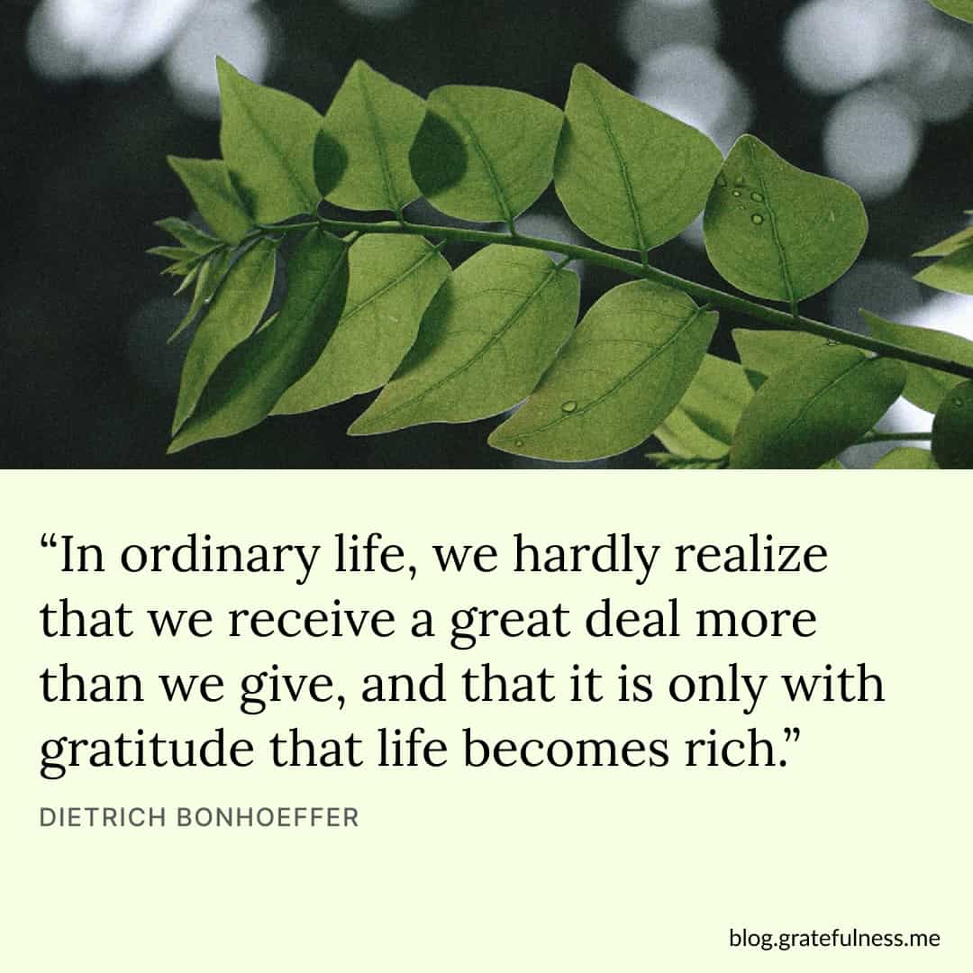 Image with a thankful quote by Dietrich Bonhoeffer
