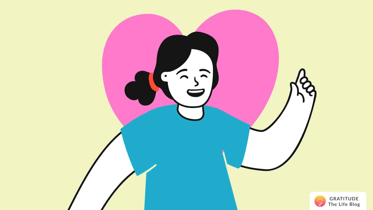 Image with illustration of a person smiling with body positive thoughts