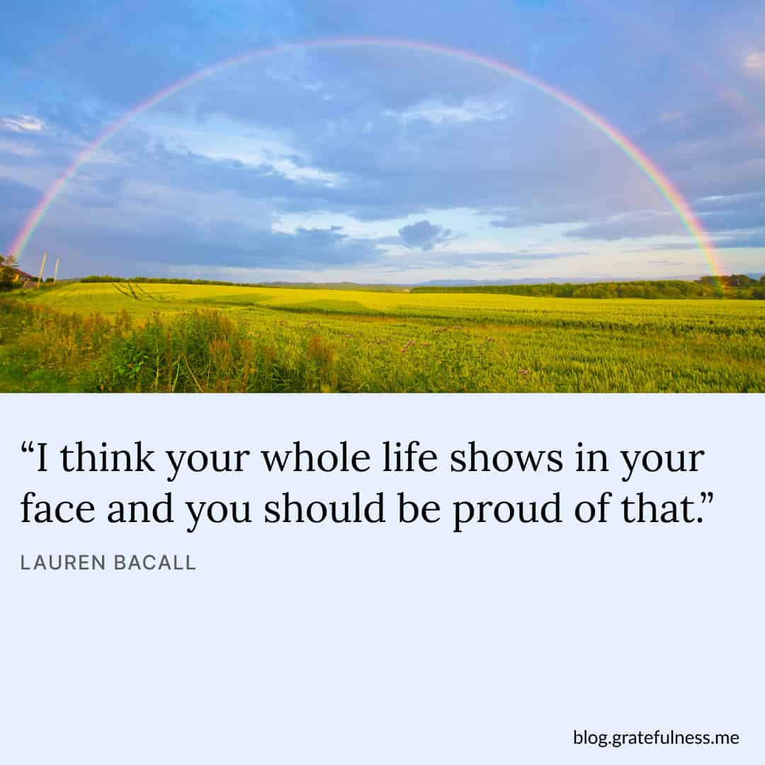 Image with body positivity quote by Lauren Bacall