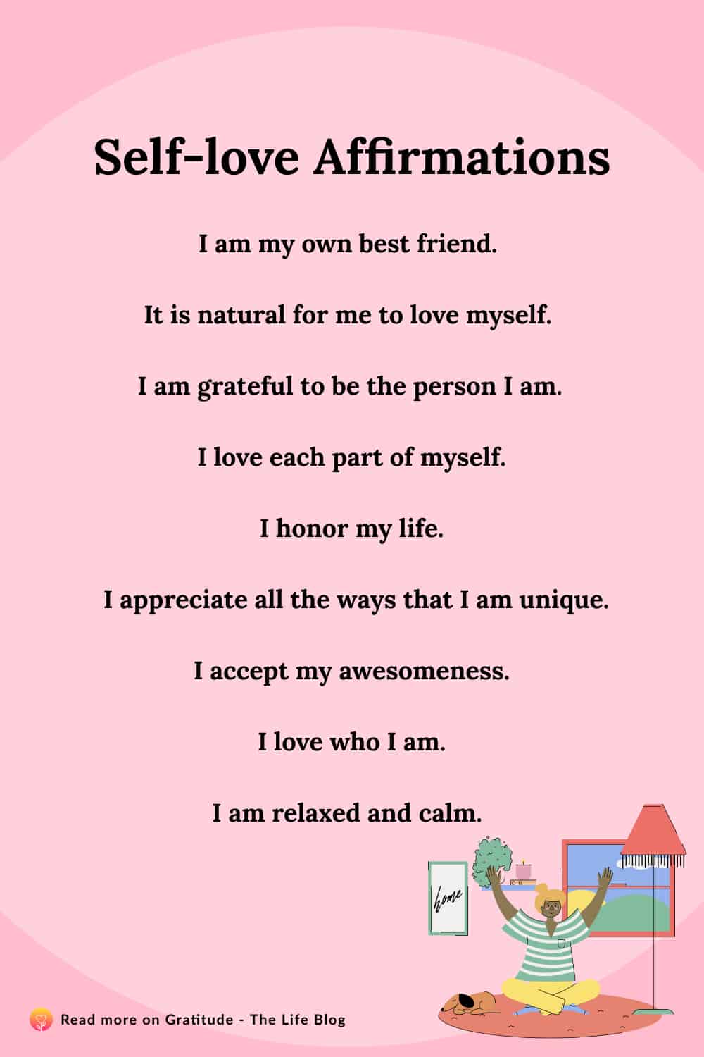 Image with list of self-love affirmations