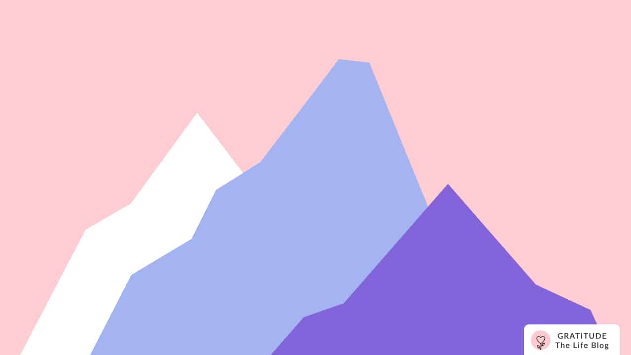 Image with illustration of three colorful mountains