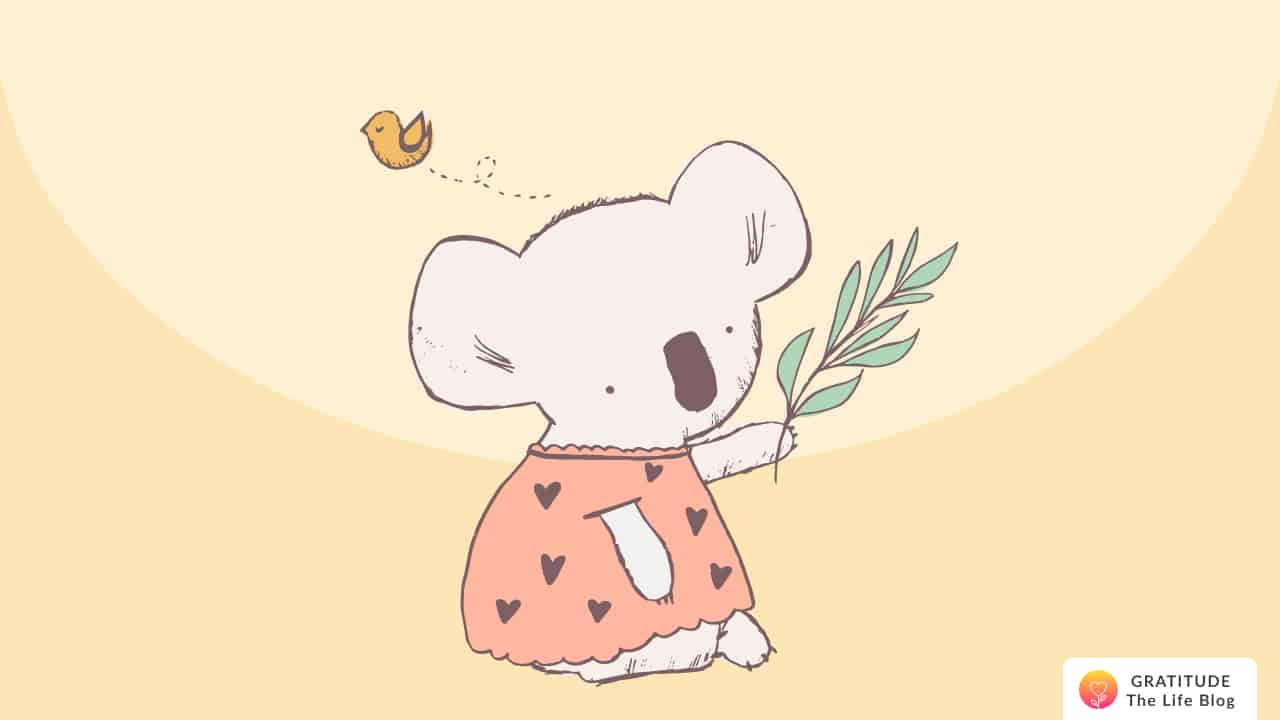 Image with illustration of a koala holding leaves