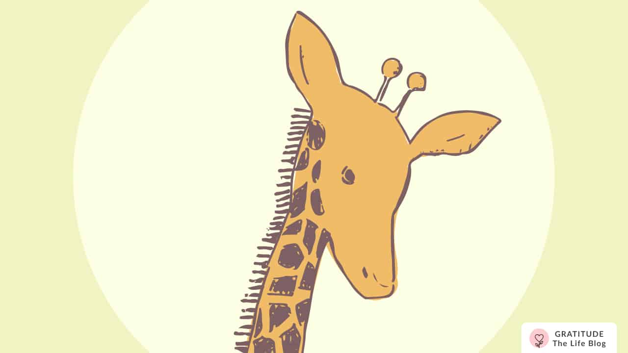 Image with illustration of a giraffe's face