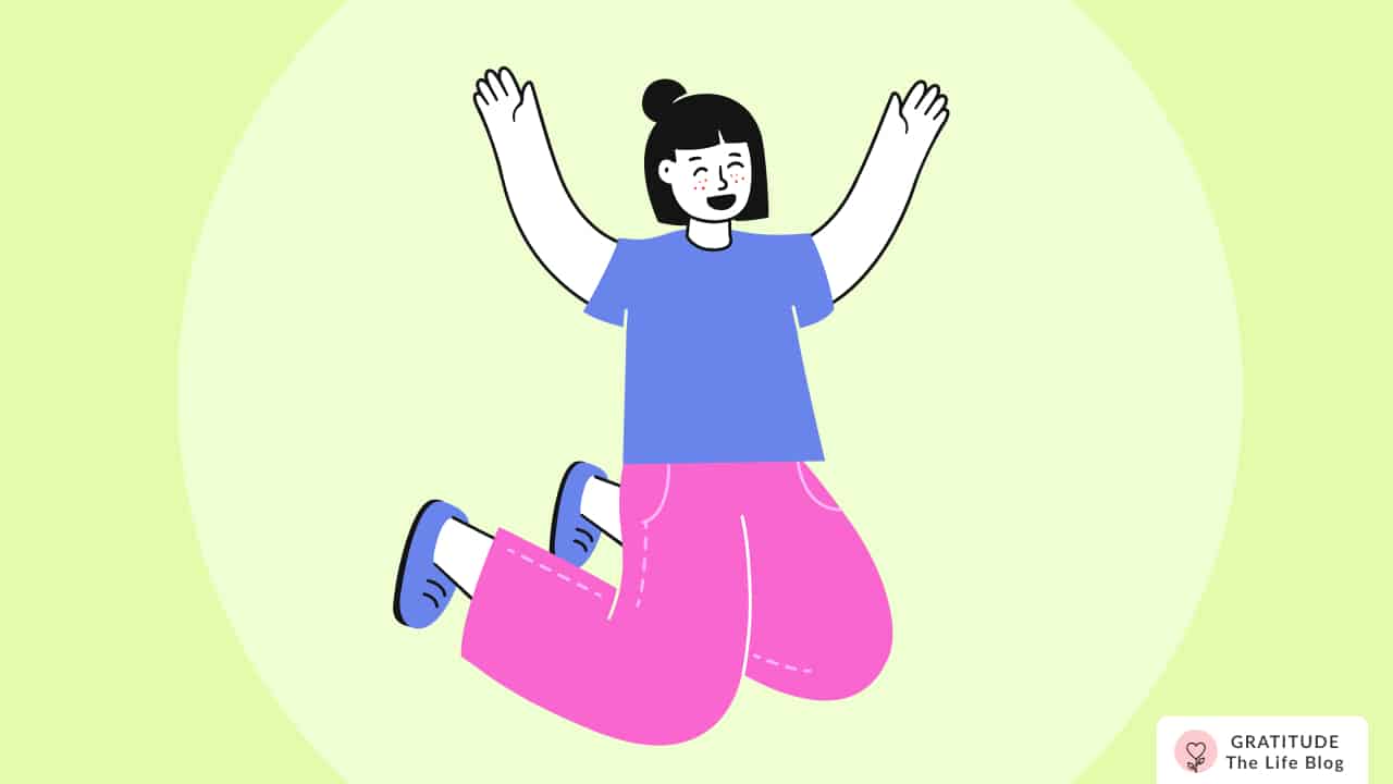 Image with illustration of a person jumping with joy