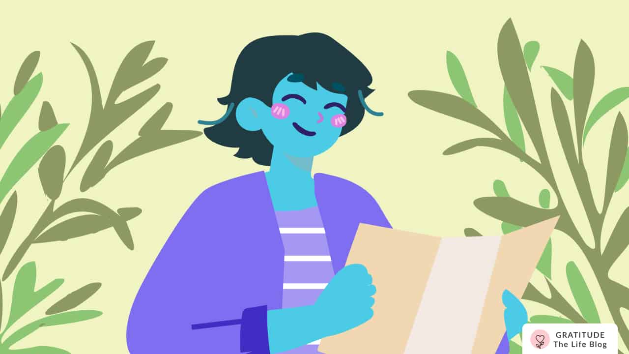 Image with a person smiling as they see their self-care journal