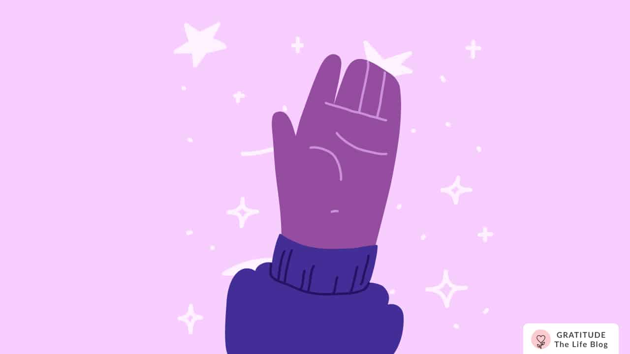 Image with illustration of a purple hand