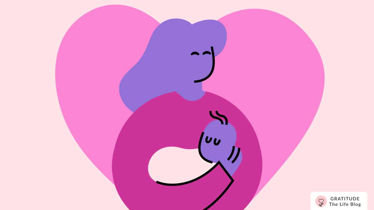 Image with illustration of a mom holding her baby