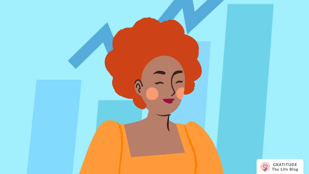 Image with illustration of a businesswoman with a graph in the back