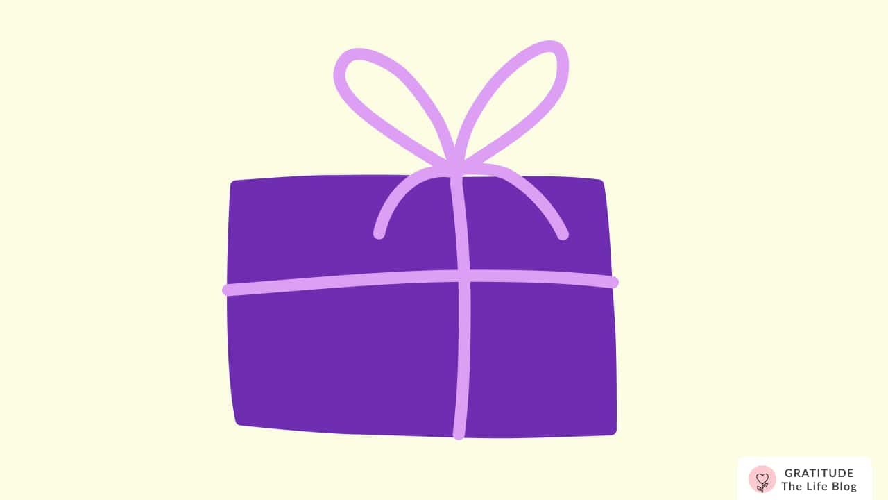 Image with illustration of a purple gift box