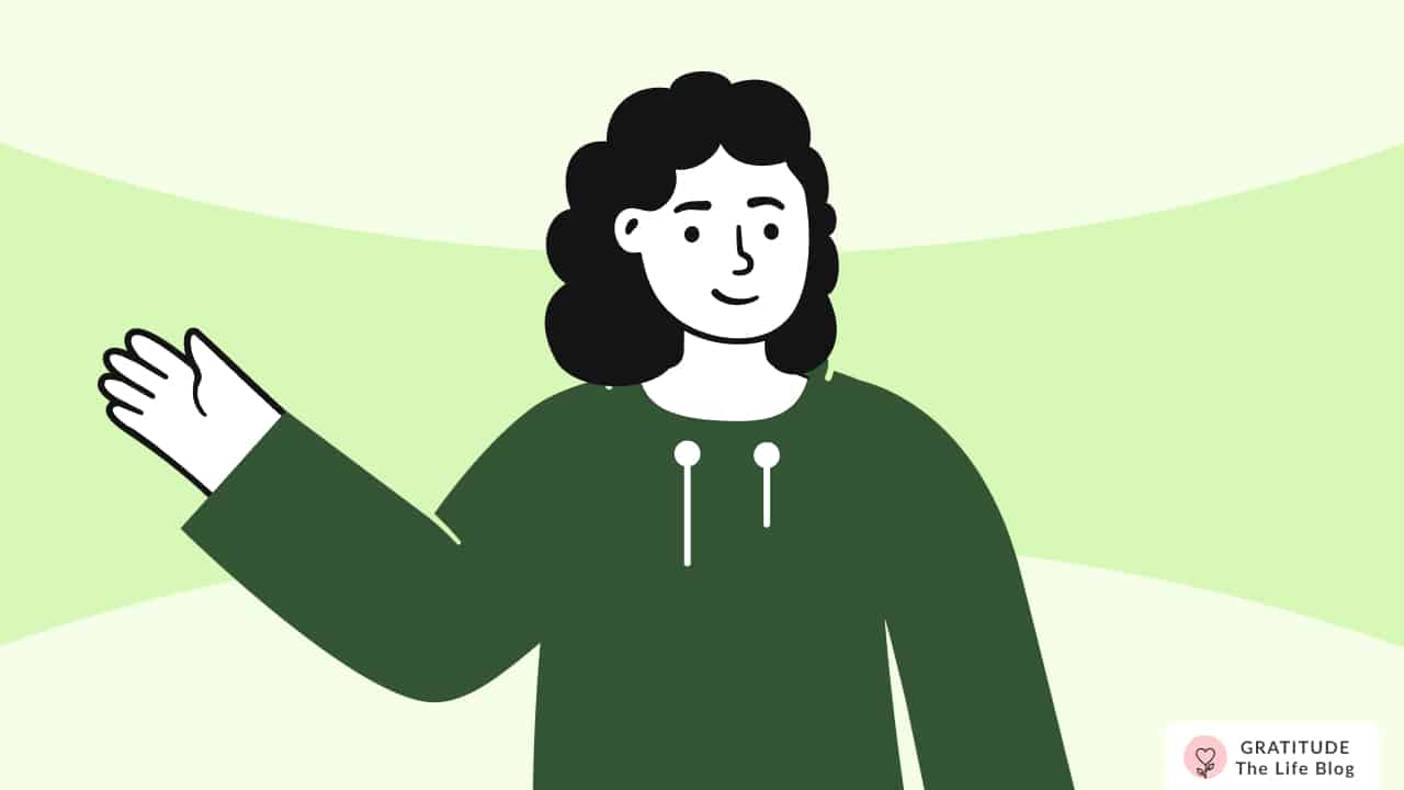 Image with illustration of a person waving their hand and smiling confidently