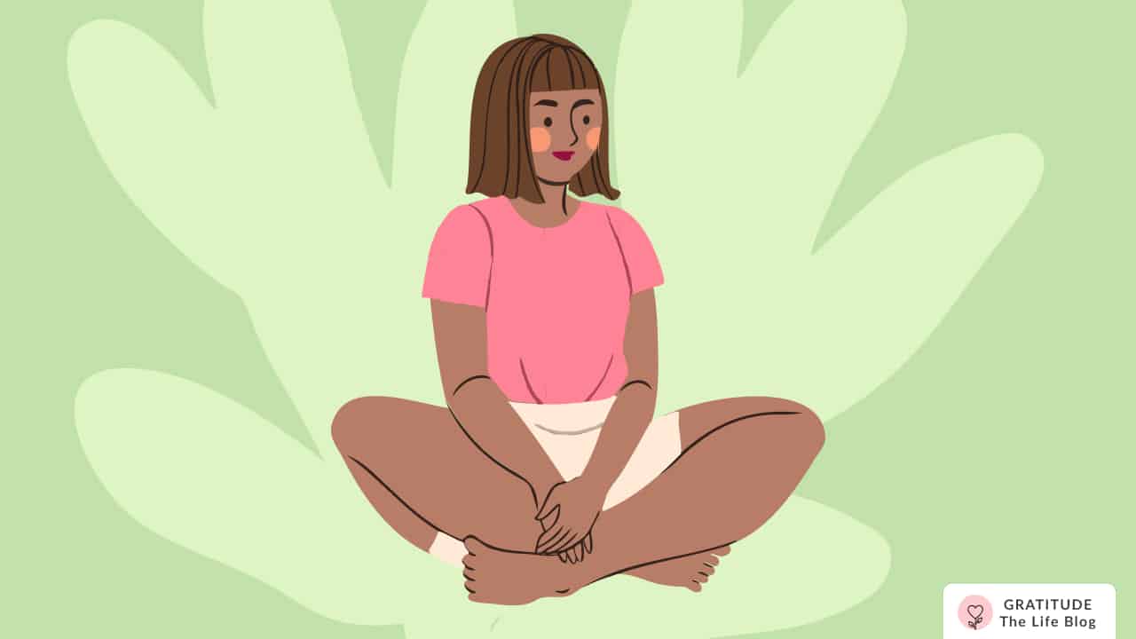 Image with an illustration of a woman feeling mindful