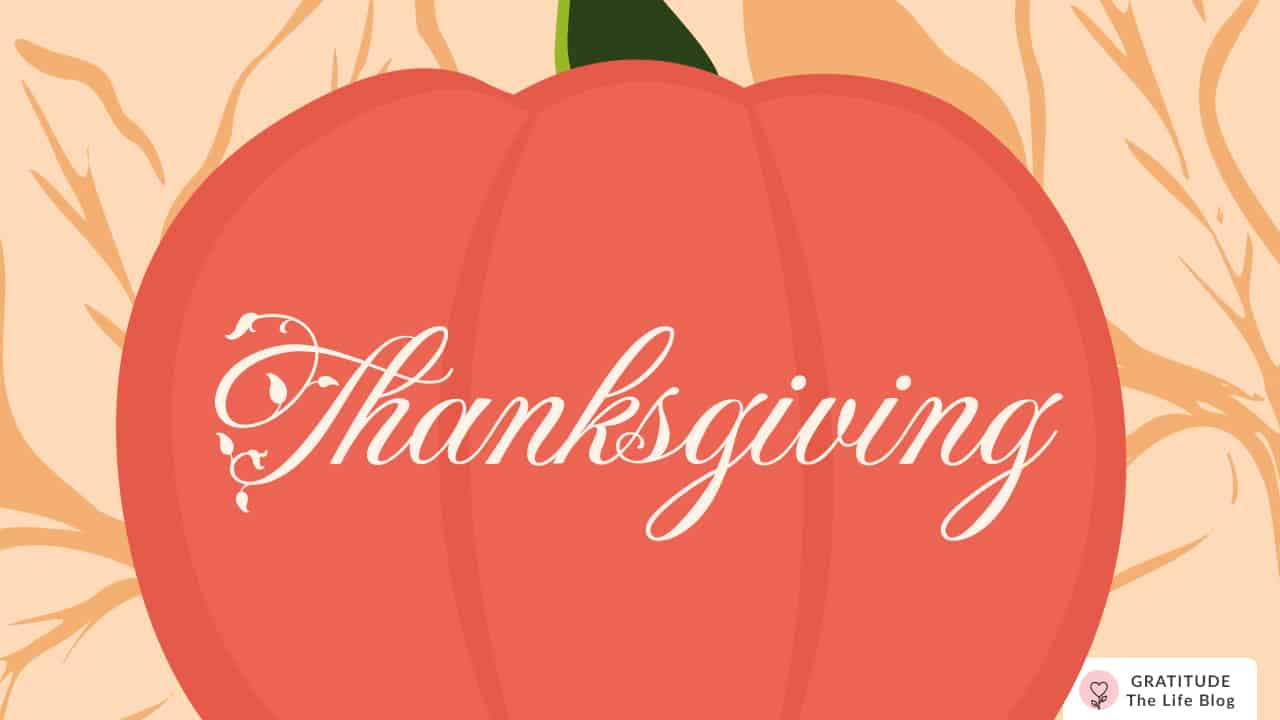 Image with illustration of a pumpkin with Thanksgiving written on it
