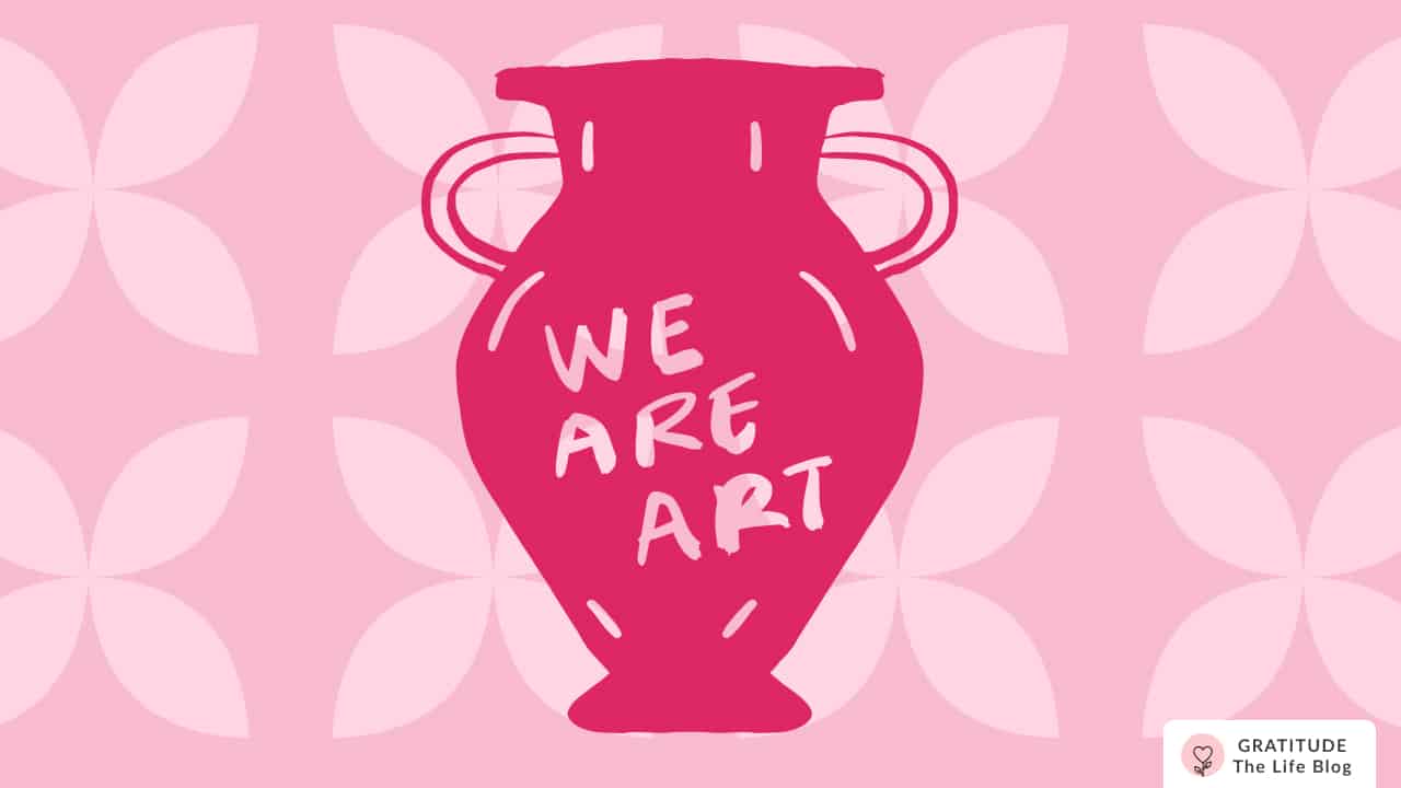 Image with illustration of a vase saying, "WE ARE ART"