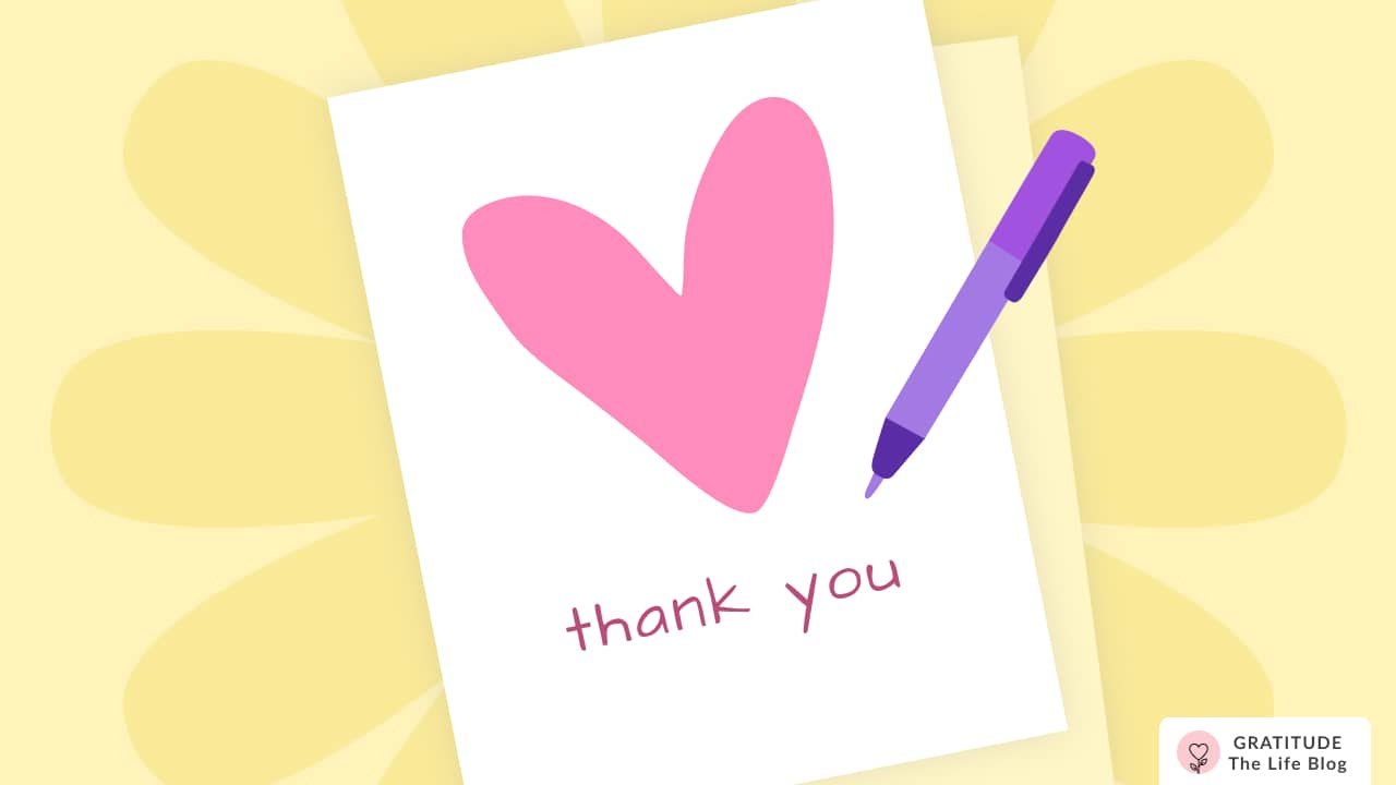 Image with illustration of a gratitude letter with a heart and a pen next to it