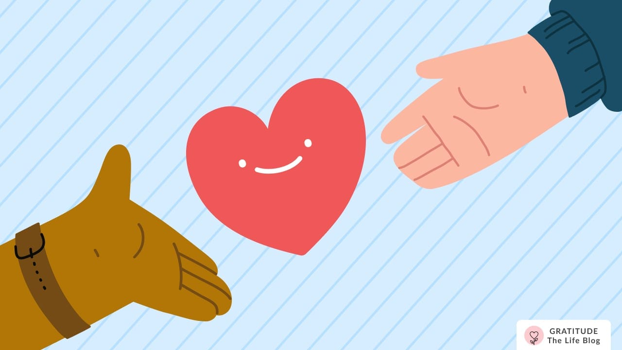 Image with illustration of two hands exchanging a smiling heart