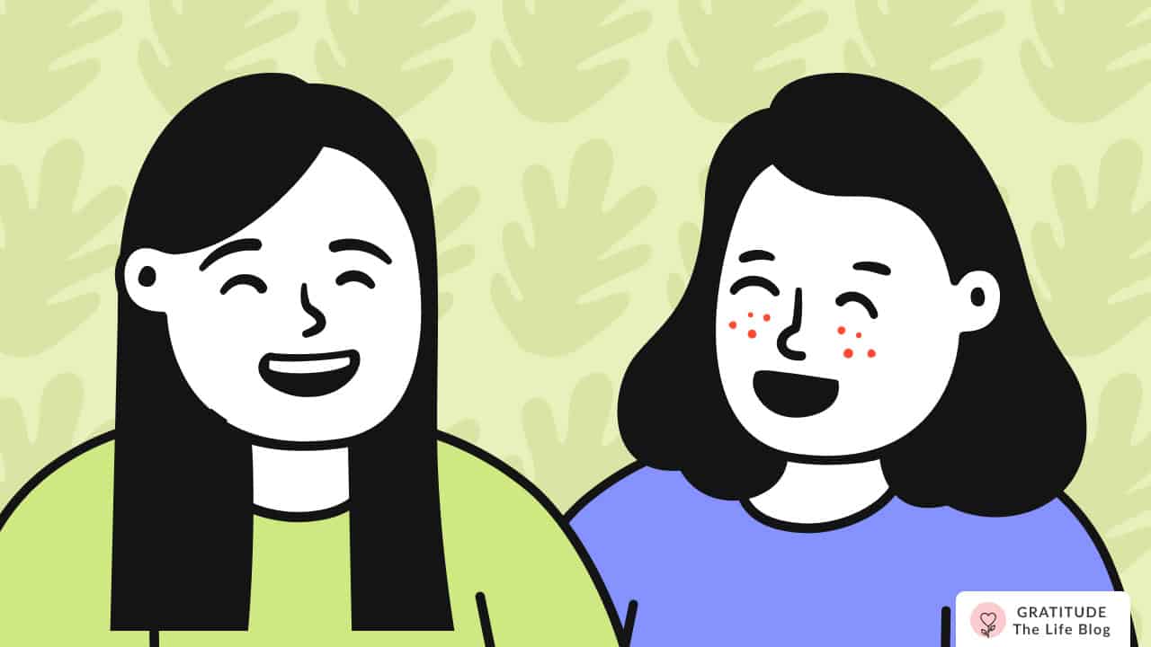 Image with illustration of two friends laughing