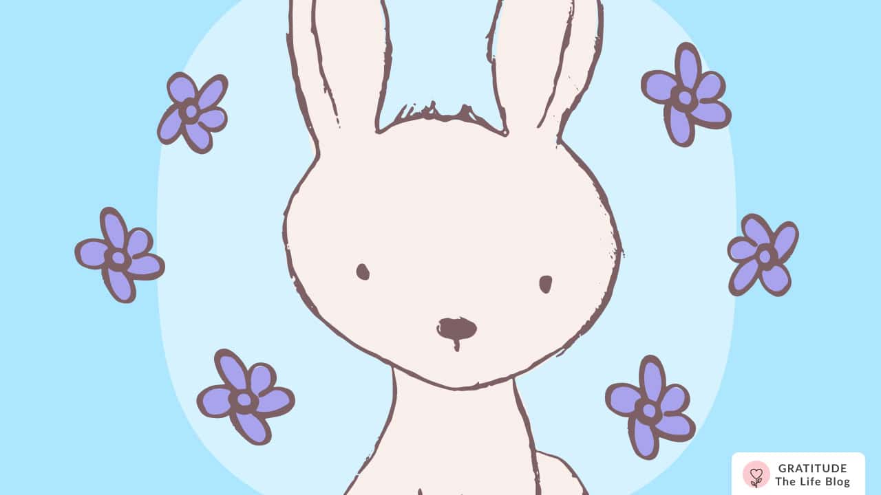 Image with illustration of a rabbit with flowers around it