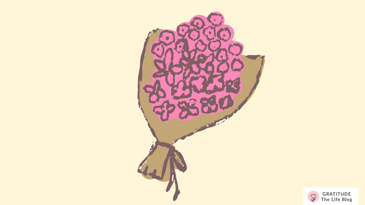 Image with illustration of a pink flower bouquet