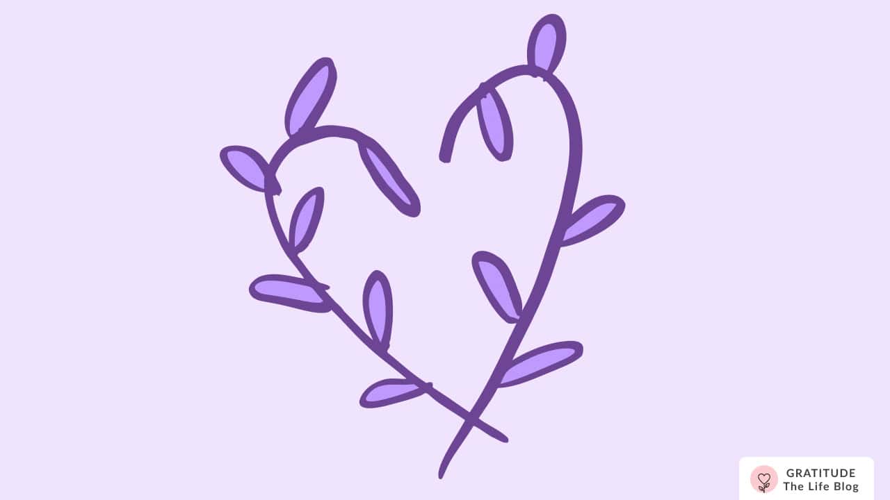 Image with illustration of a purple heart of leaves